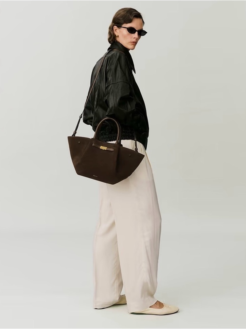 DeMellier Brown Suede Tote Bag with Gold Hardware - Picture 5 of 11